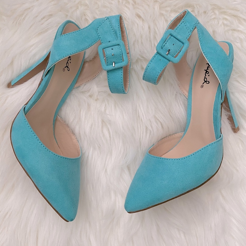 Light Turquoise Suede PU heels